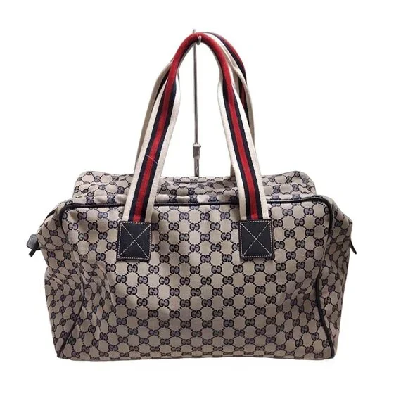 GUCCI GG Beige Dark Navy Multi Jacquard Leather - Boston Bag 512-071925 - Picture 2 of 9